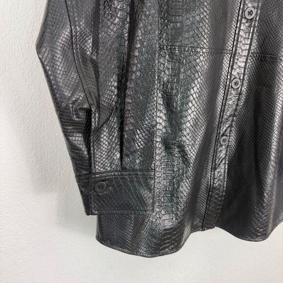 Babaton Aritzia Black Snakeskin Faux Leather Button Up Shirt Jacket Women's Size - Picture 5 of 10